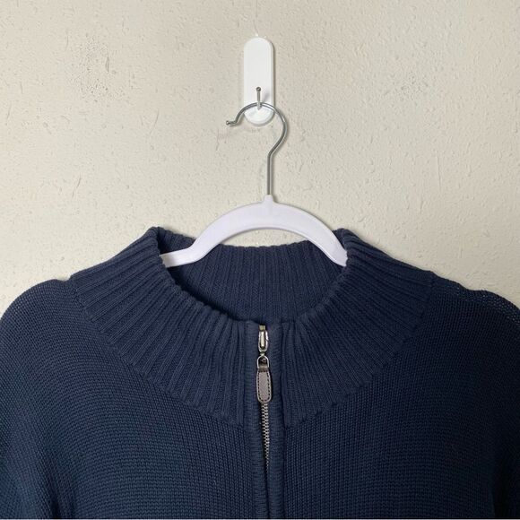 Vintage L.L Bean 100% Cotton Zip Front Navy Blue Knit Cardigan Sweater Men's Lrg - Picture 5 of 14